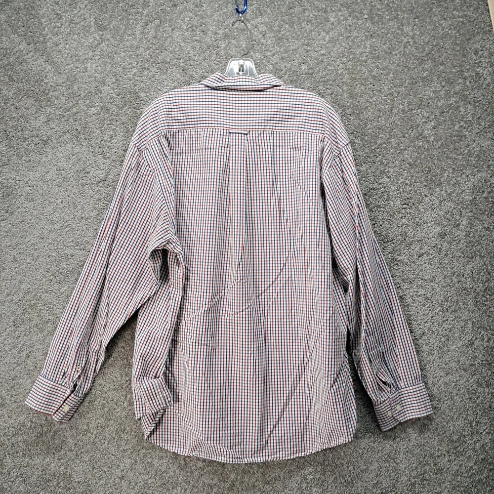 IZOD Mens XXL Plaid Button Down Shirt Red White Blue Cotton‎ Long Sleeve